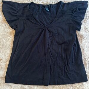 H&M Black Flutter Sleeve Pleated Blouse